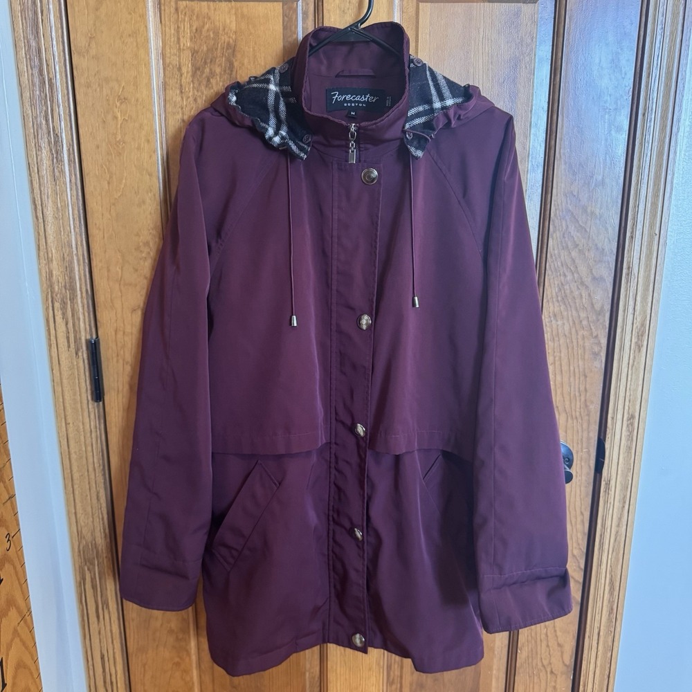 Forecaster of Boston Womens Full Zip Jacket Coat Size M Burgundy/Plum Plaid Hood